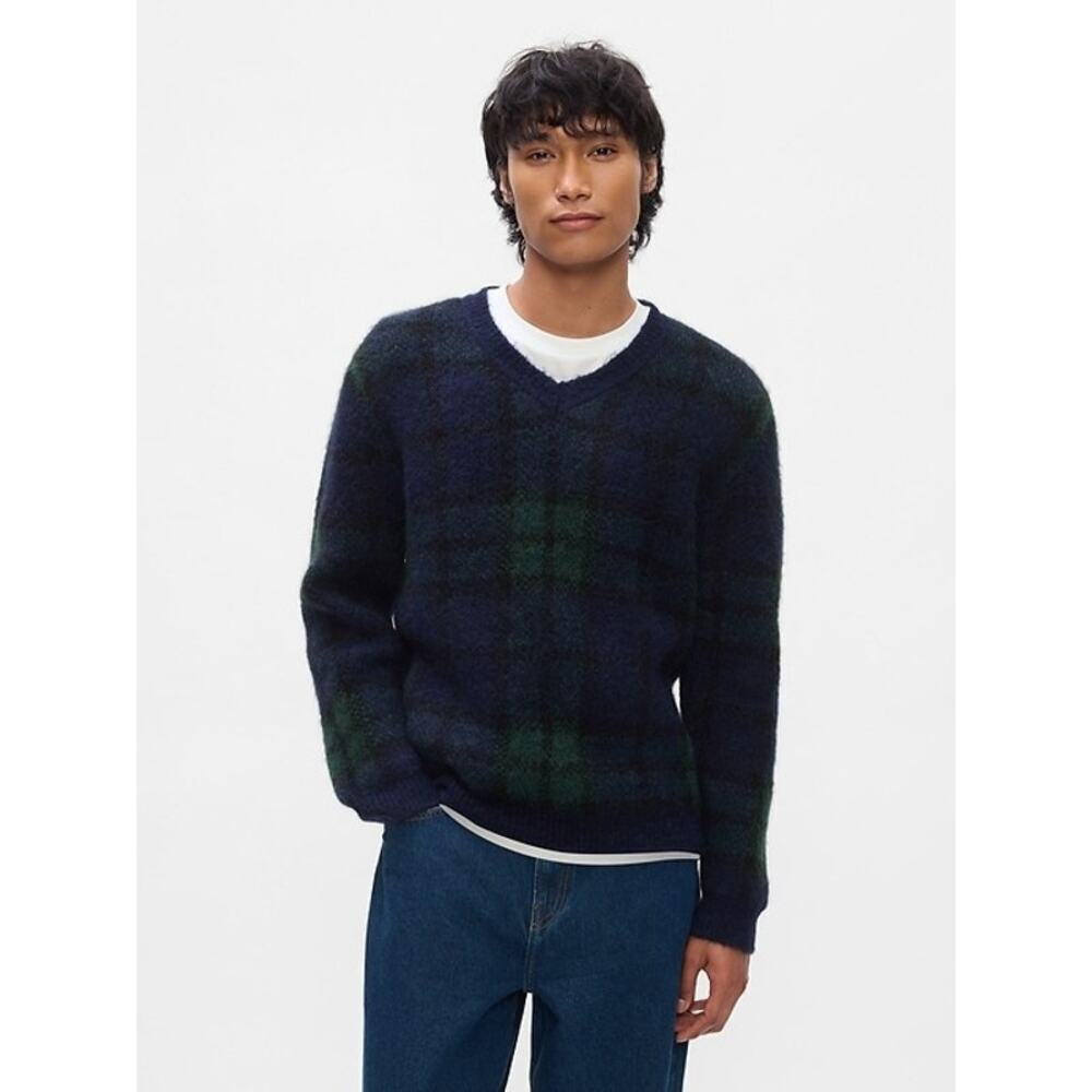 GAP Men's Plaid V-Neck Sweater Alpaca Wool Size Large NWT Heritage Style